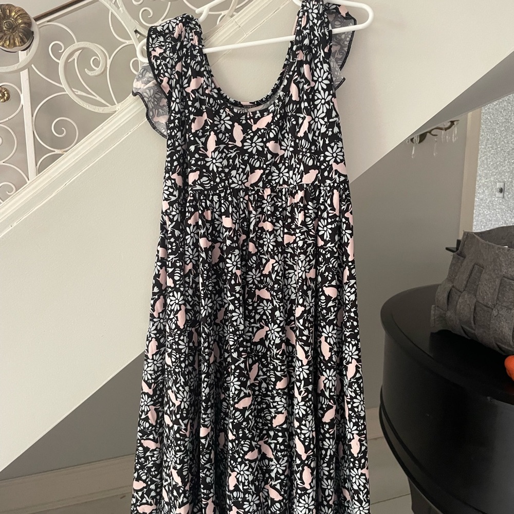 Dot Dot Smile Black and White Sleeveless Sundress with rabbit pattern.
